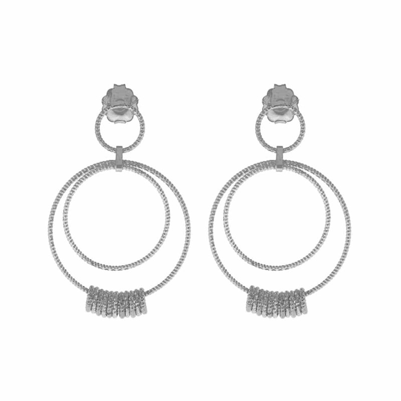 Boucles D'oreilles Argent Rhodié Doubles Cercles Diamanté