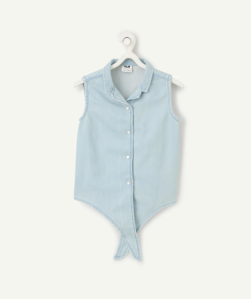 chemise manches courtes fille low impact en denim léger bleu