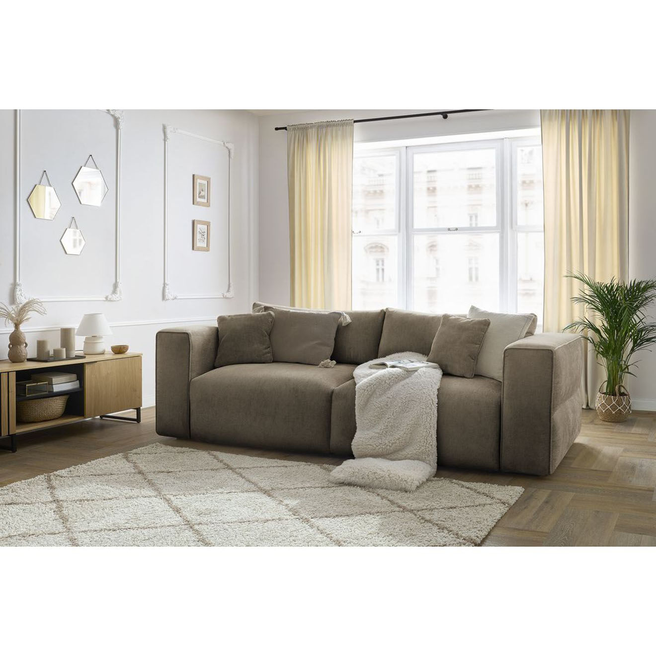 Bobochic Canapé convertible coffre ezechiel taupe - 265x109x82 cm