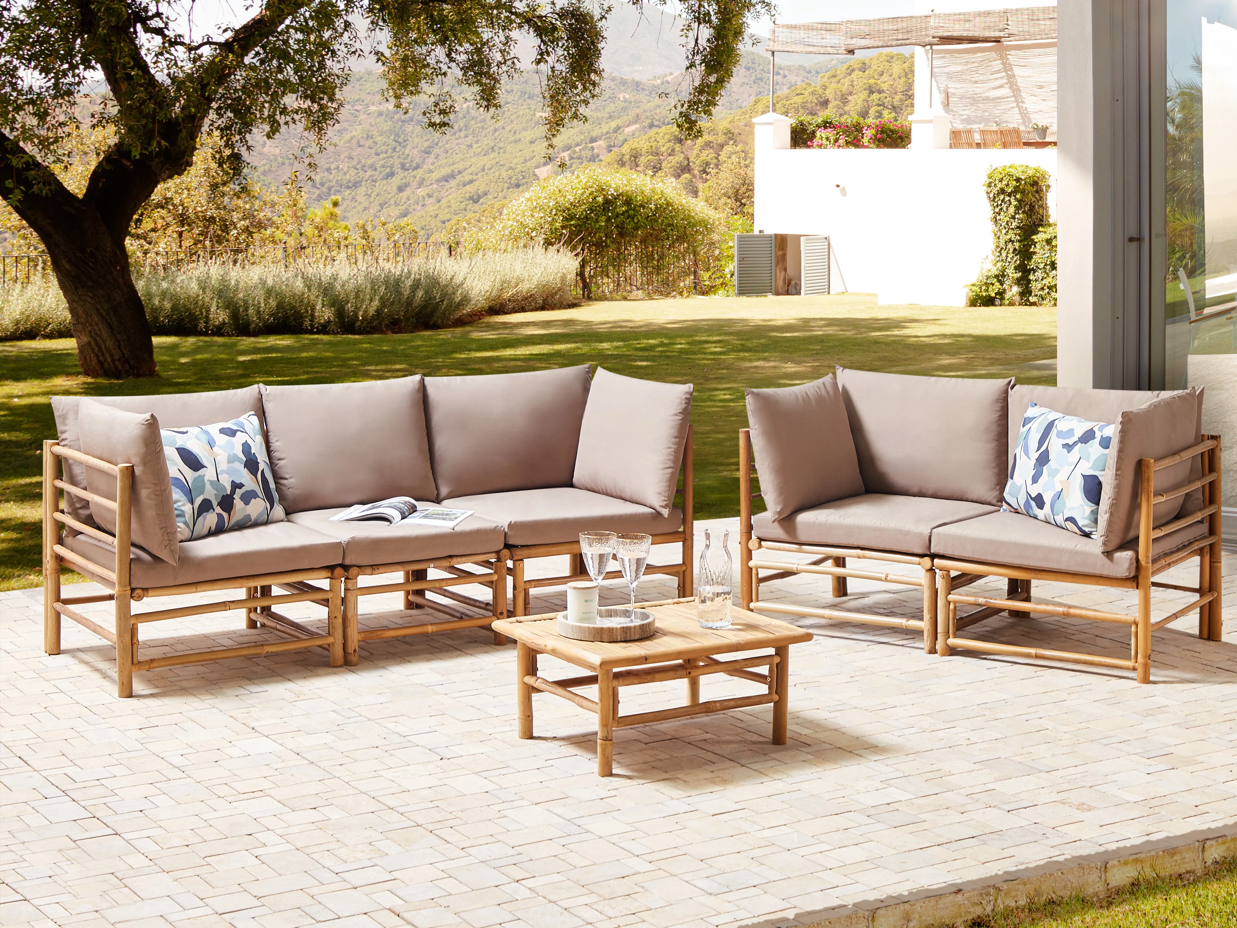 Loungeset met tafel 5-zits CERRETO Bamboehout Taupe
