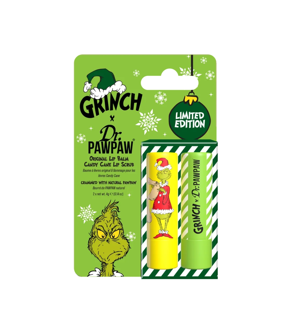 Dr. Paw Paw - *O Grinch* - Duo de Cuidados Labiais - Candy Cane Lip Scrub & Original