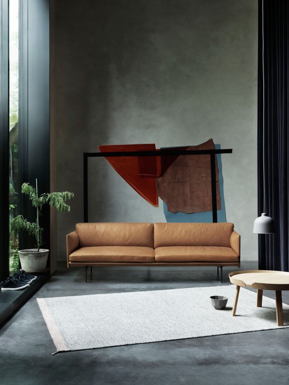Muuto Outline bank 3-zits Remix 163, onderstel zwart