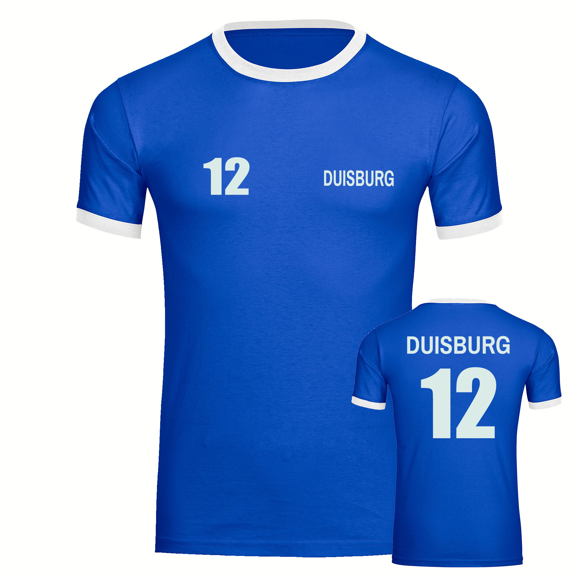 multifanshop® Kontrast T-Shirt - Duisburg - Trikot Nummer 12 - Druck weiß