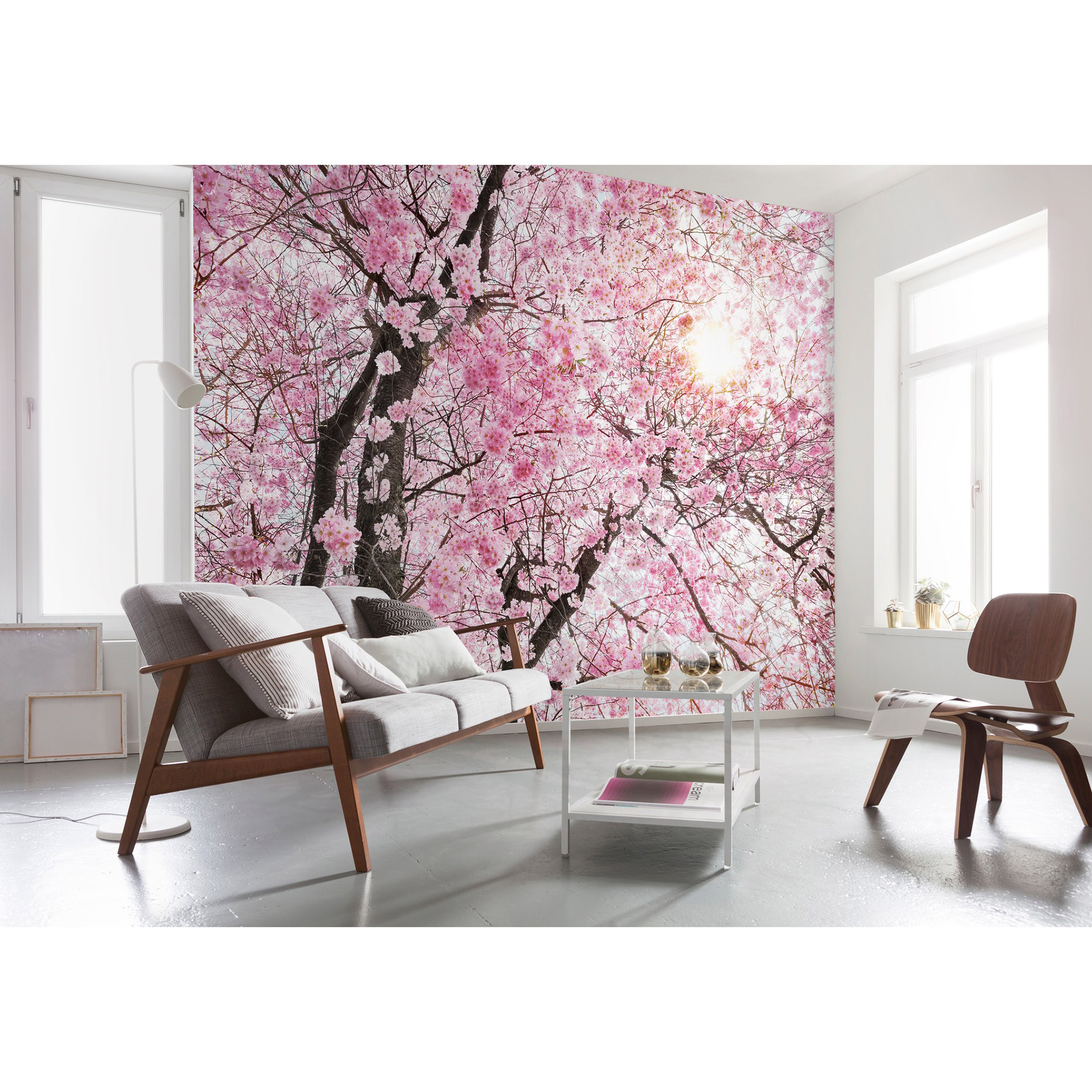 Vlies-Fototapete BLOOM - rosa-braun-weiß - 400x260 cm
