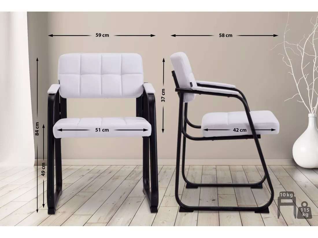 Chaise gondole - Similicuir & Métal noir mat - Blanc - Canada B