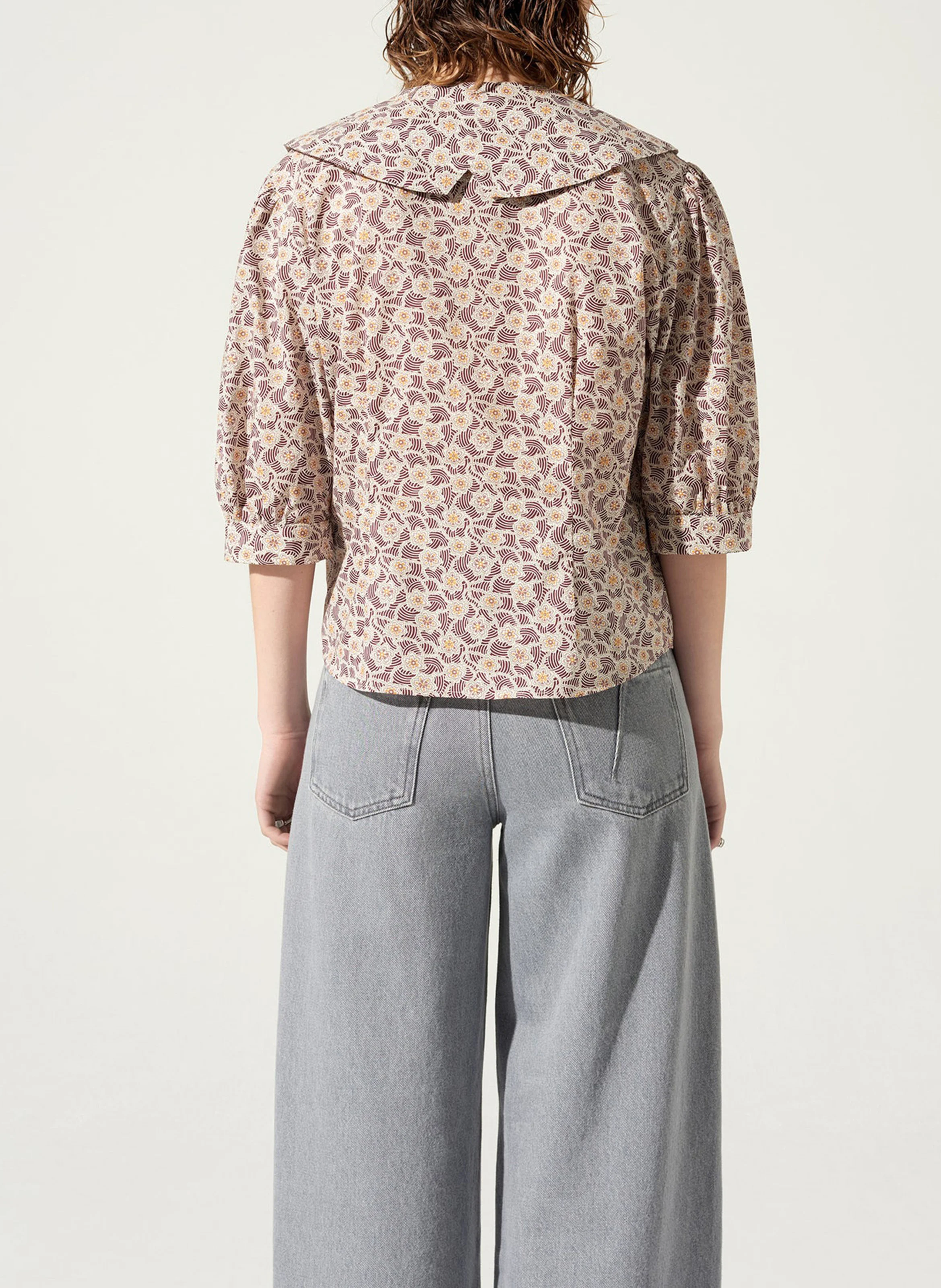 Chemise grand col claudine en coton | Rouge
