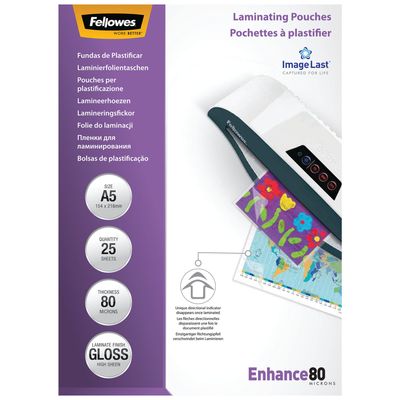 Fellowes - 25 pochettes de plastification A5 (154 x 216 mm) - 80 microns - brillantes