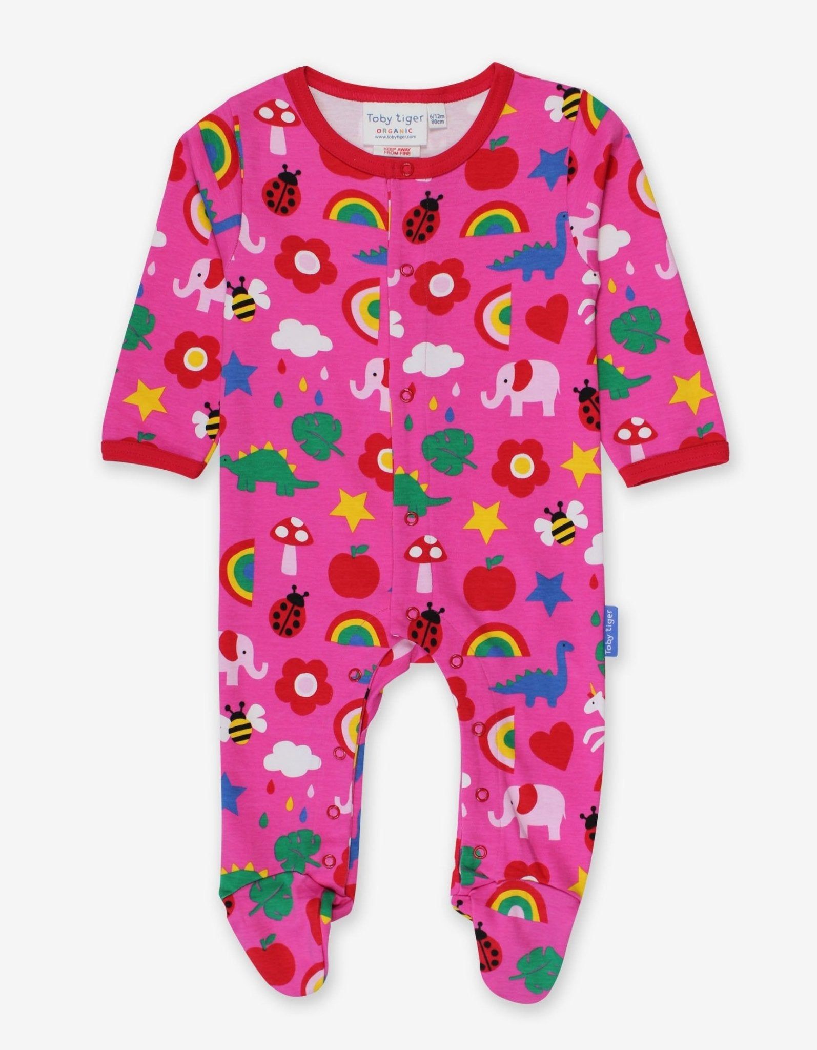 Toby Tiger Baby Strampler Schlafanzug mit geschlossenen Füßen, farbenfrohem Print