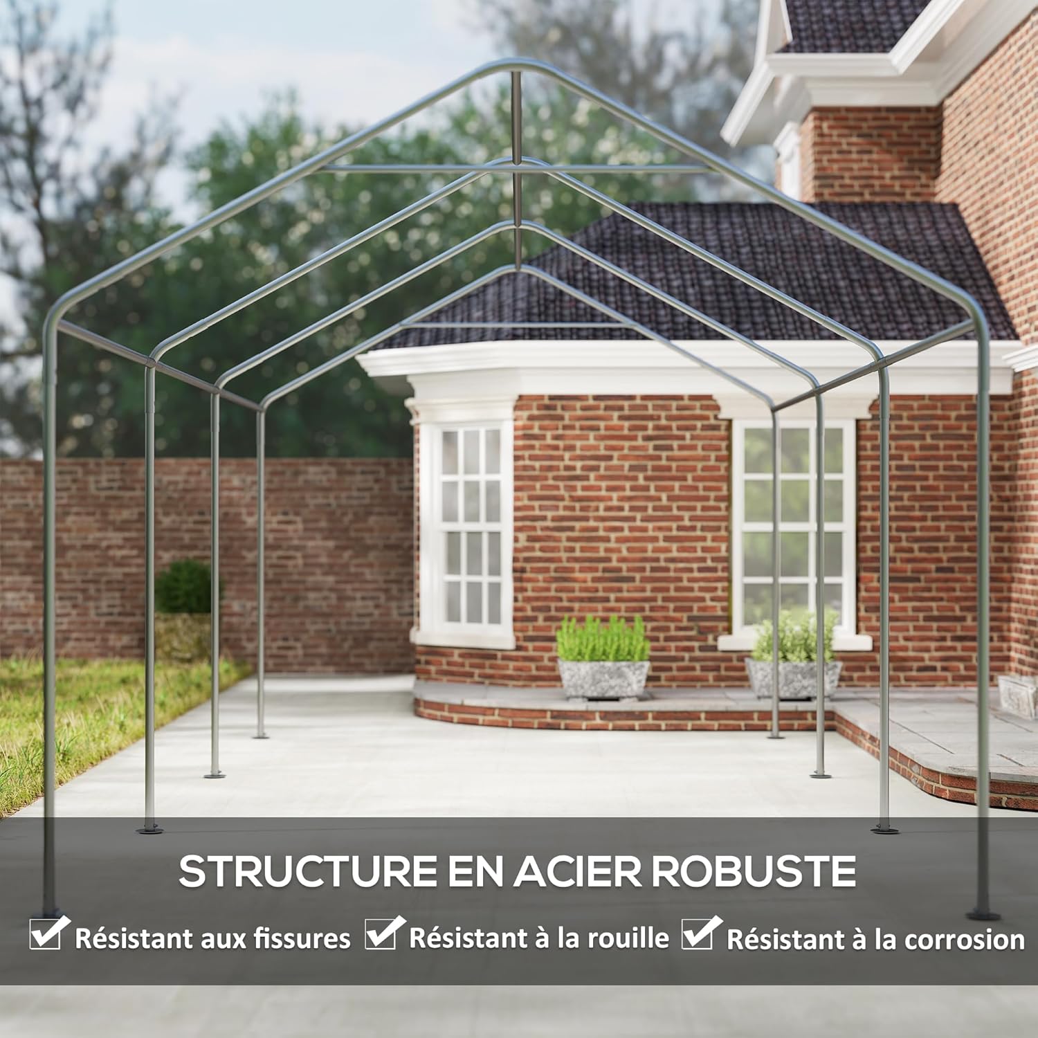 Outsunny Carport Garagenzelt 3 x 6 m, Outdoor-Carport, Lagerzelt mit abnehmbaren Seitenwänden und 2 aufrollbaren Reißverschlusstüren, für Auto, LKW, Boot, dunkelgrau