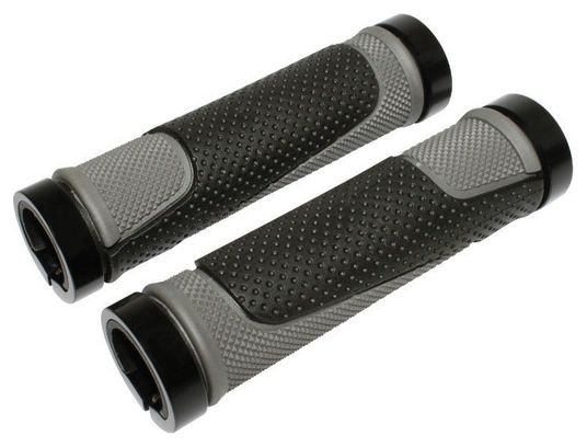 Poignee City-Vtt Newton Bi-Matiere Noir-Gris Double Collier Chc Noir L130Mm (Paire)