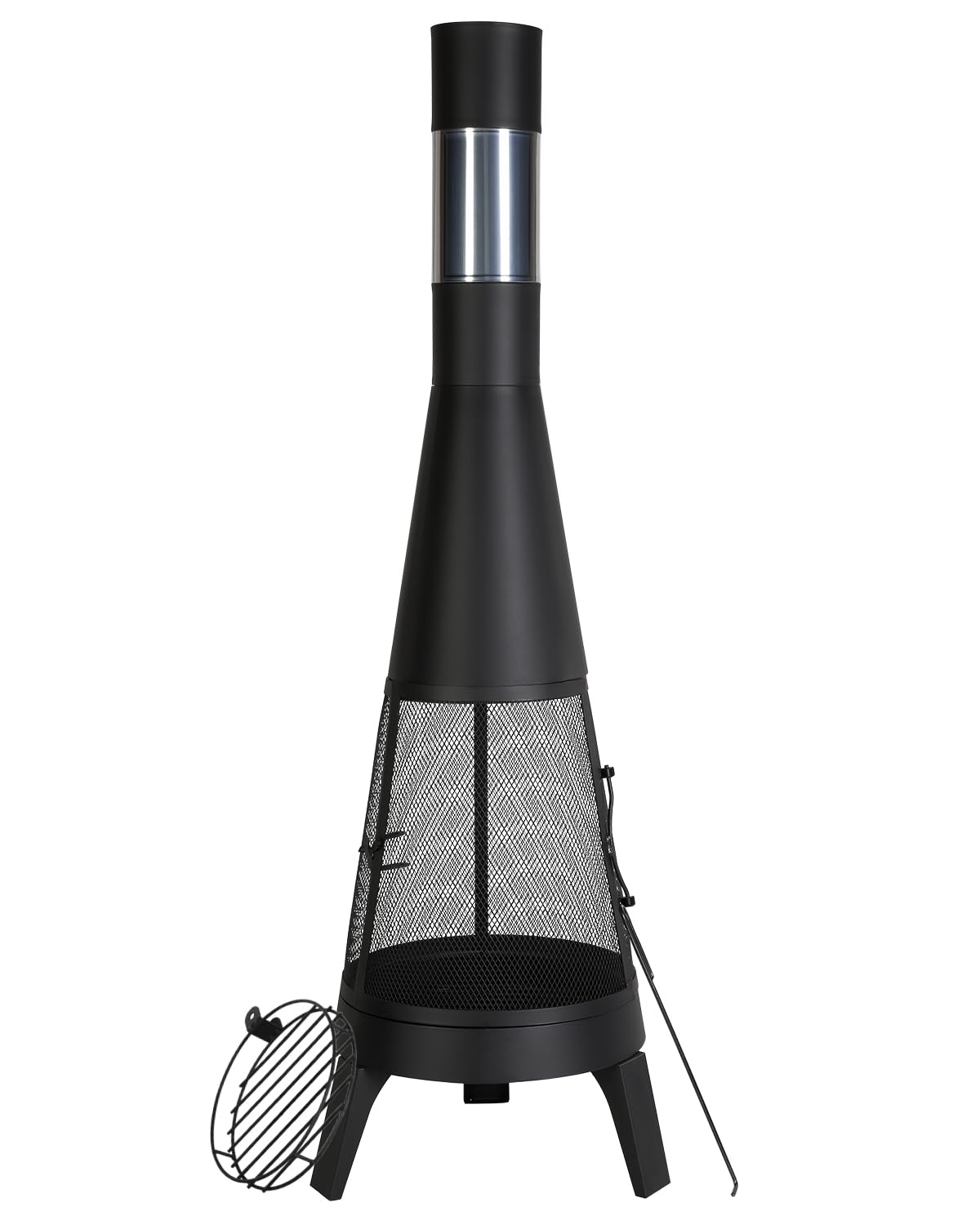 VEVOR Gartenkamin, φ508x1495 mm Terrassenofen, konischer Kamin zum Grillen & Wärmen, Aztekenofen für draußen mit Grillgitter, Kaminmantel & rostfreiem Kamindeckel, für Terrasse, Garten, Hinterhof