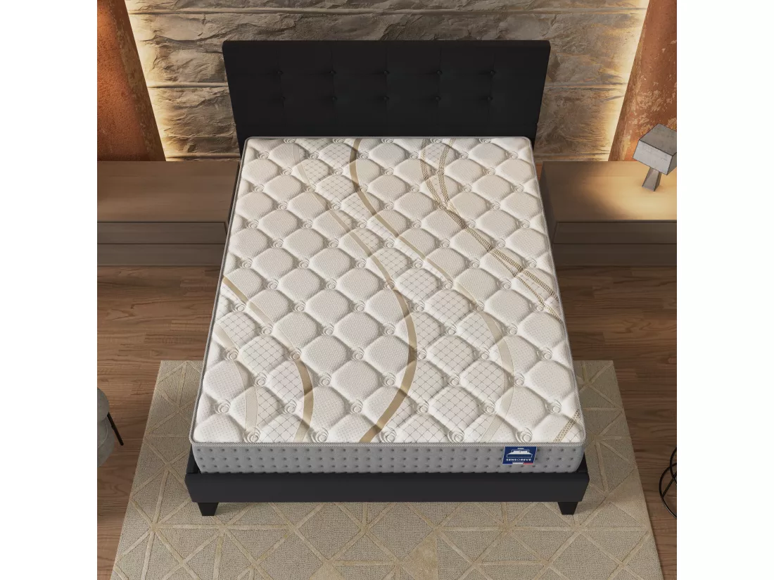 Ensemble Matelas + Lit Avec Tête De Lit 140x190 Cm, Essem 25cm D’épaisseur Mousse Haute Densité
