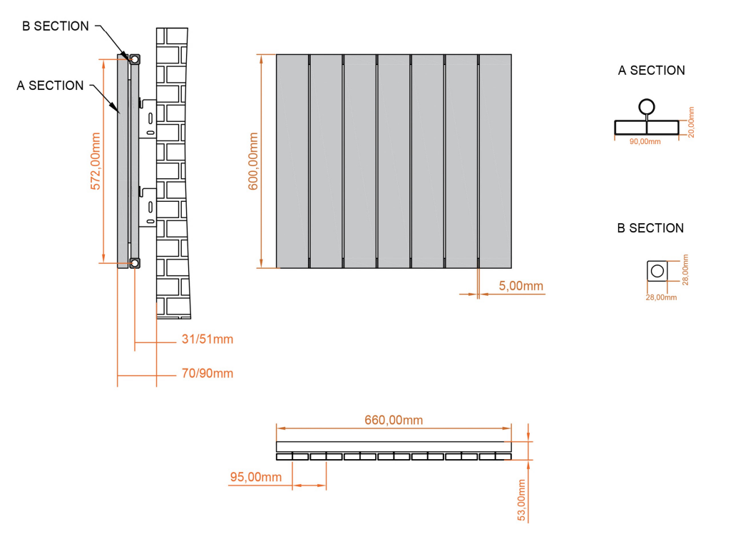 Eastbrook Charlton radiator 65x60cm aluminium 697W wit mat