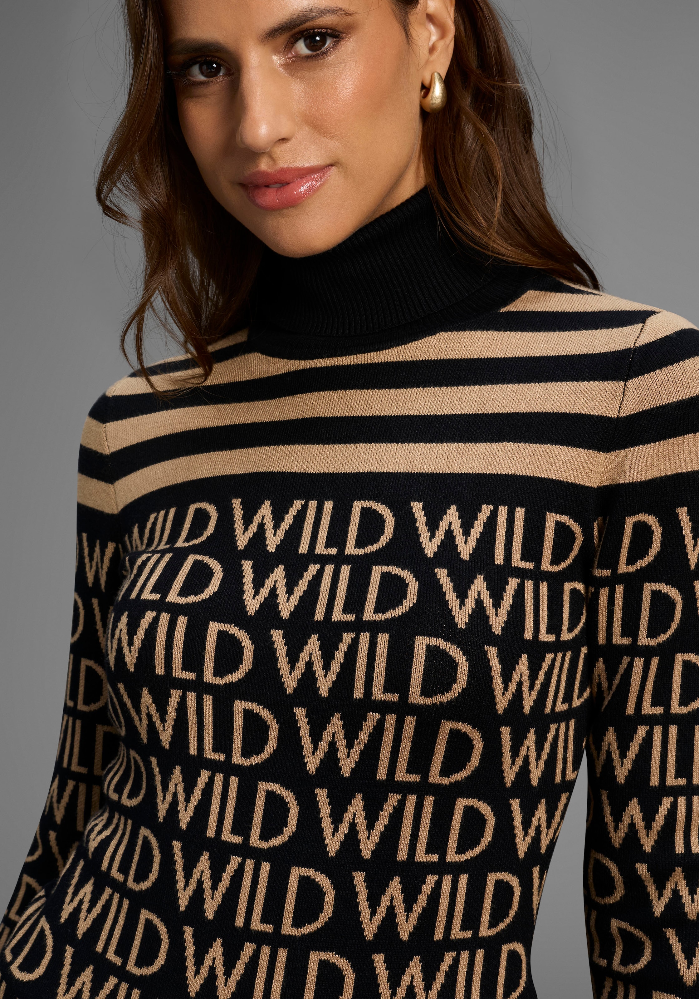 Melrose Rollkragenpullover , mit Streifen und Wording