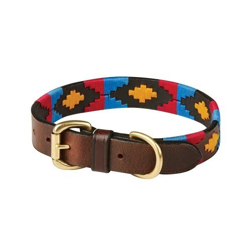 Coleira Polo de Couro para Cães, Marrom Cowdray/Rosa/Azul/Amarelo