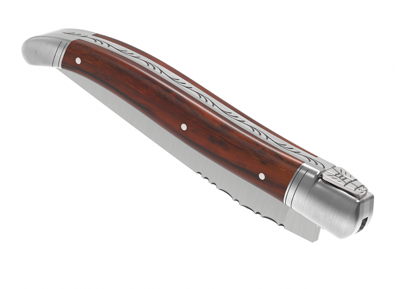 Couteau Laguiole avec un manche en bois de cocobolo et 2 mitres en acier inoxydable