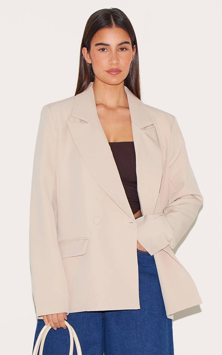 Gris Pierre Blazer Oversize Coupe Boxy À Double Boutonnage