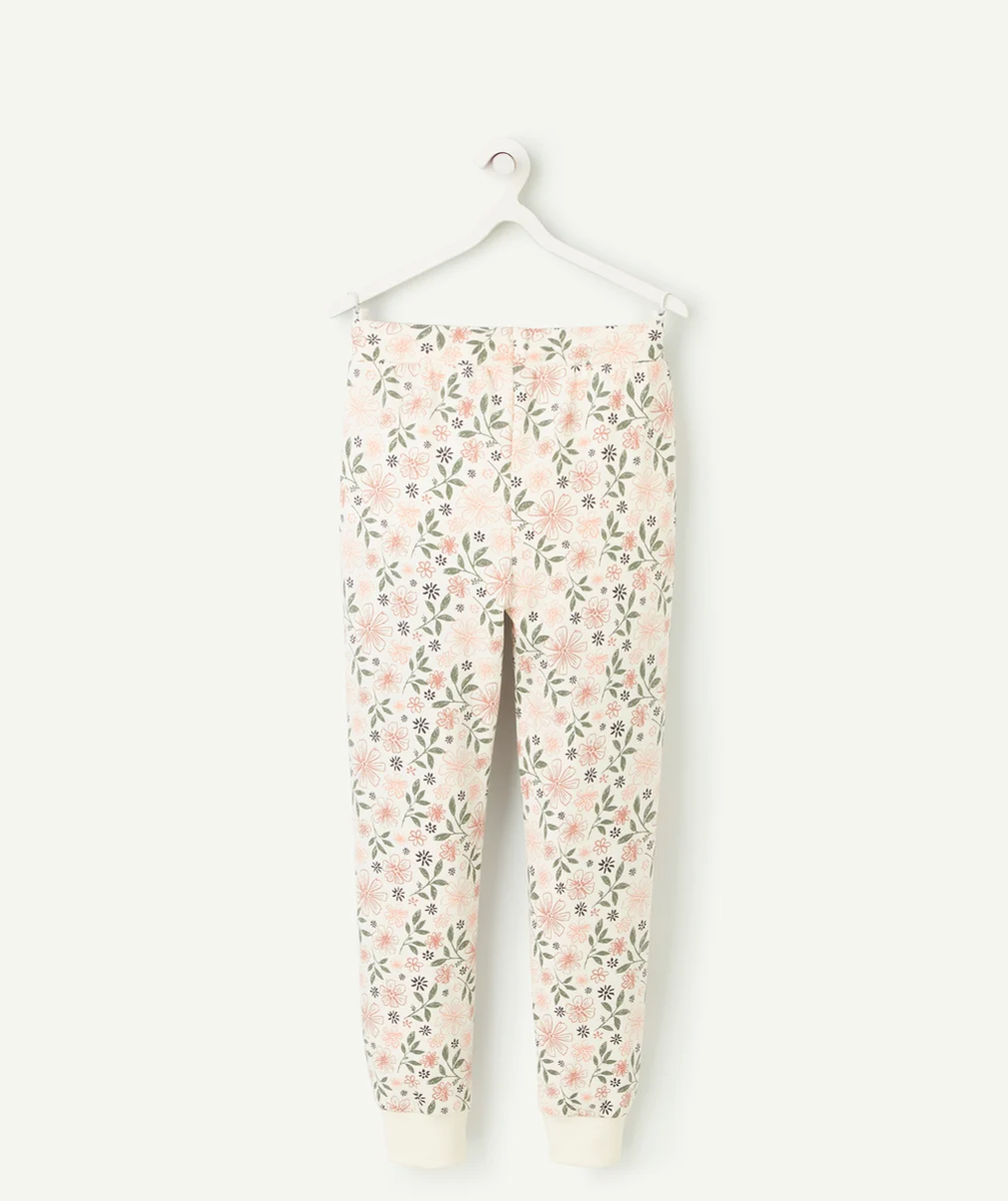 JOGGING FILLE EN FIBRES RECYCLÉES ÉCRU AVEC IMPRIMÉ FLEURI