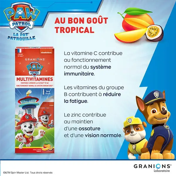 Spray multivitamínico infantil Granions Paw Patrol - Vitaminas C e B - Imunidade