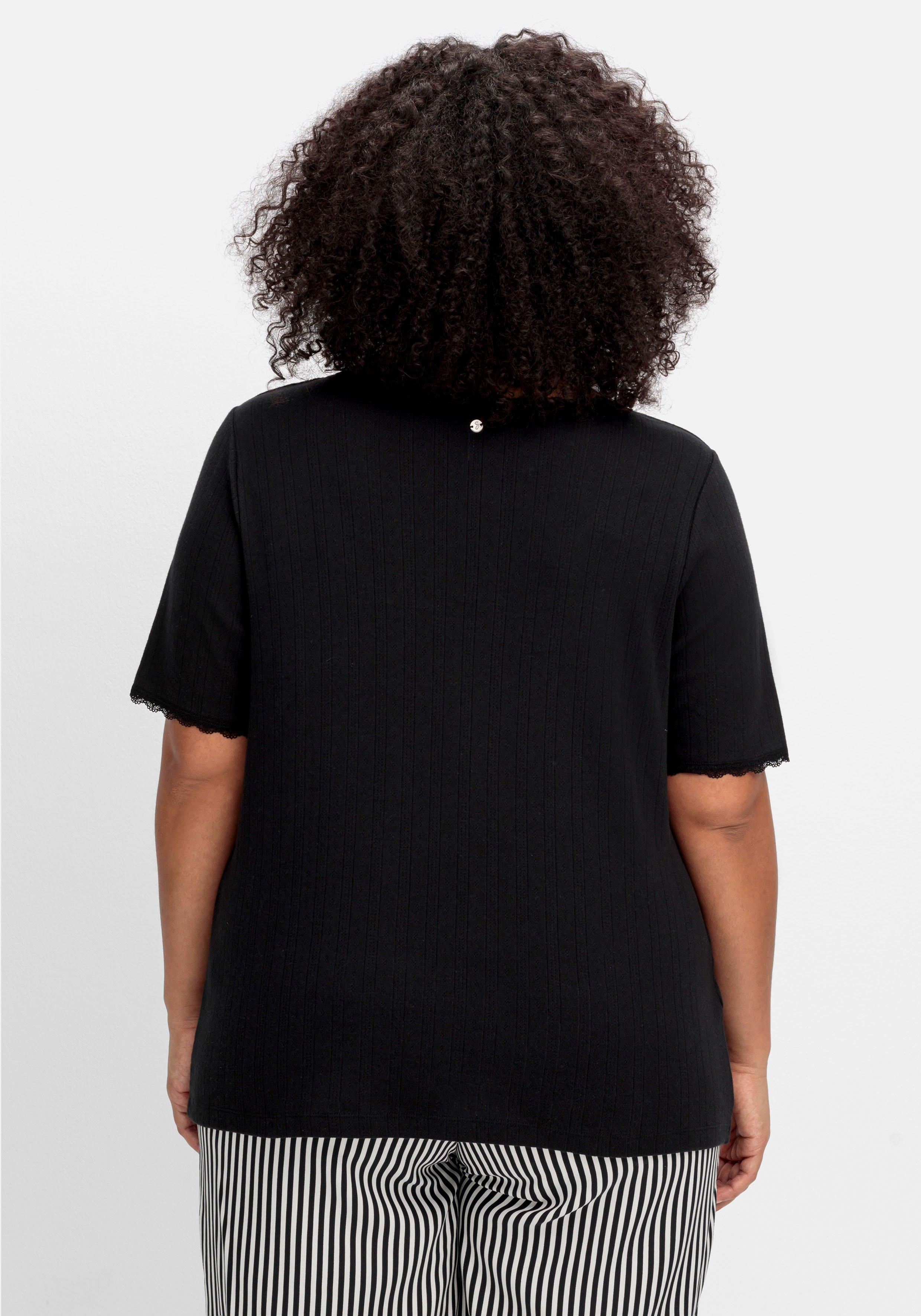 Rippshirt im Ajourmuster, mit Spitzendetails