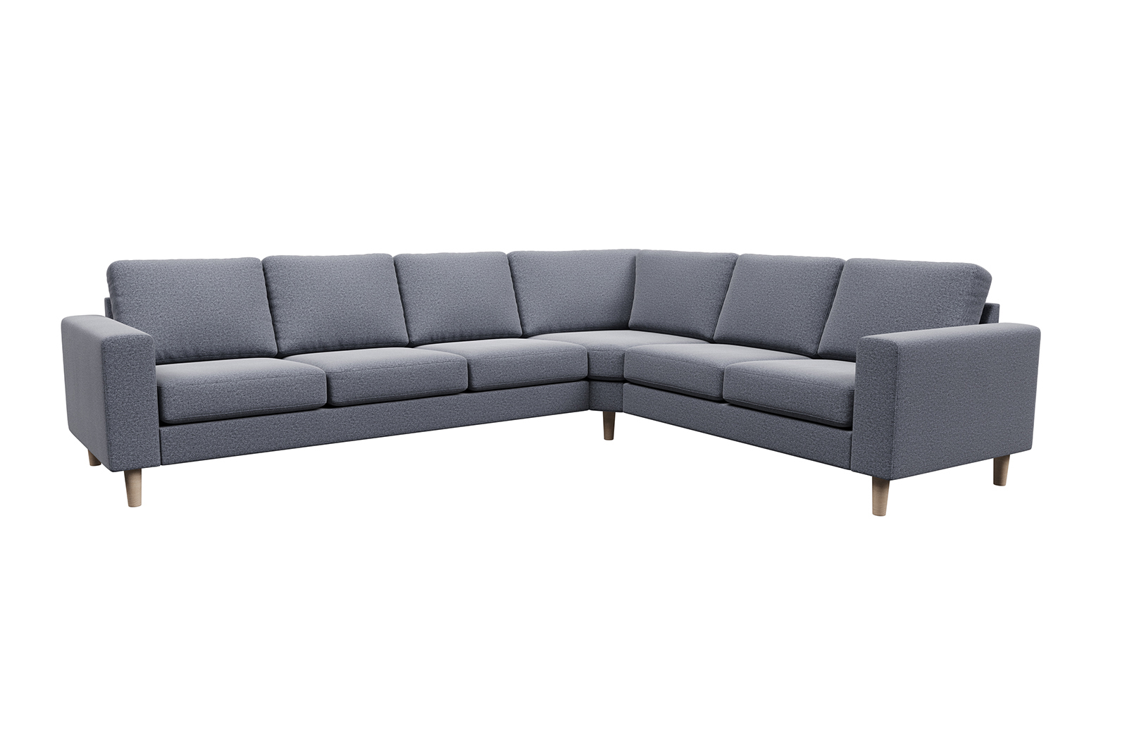 Hedda hjørnesofa Vendbar. I tekstil Solid 7 antrazite. Arm F og hvitoljet eik