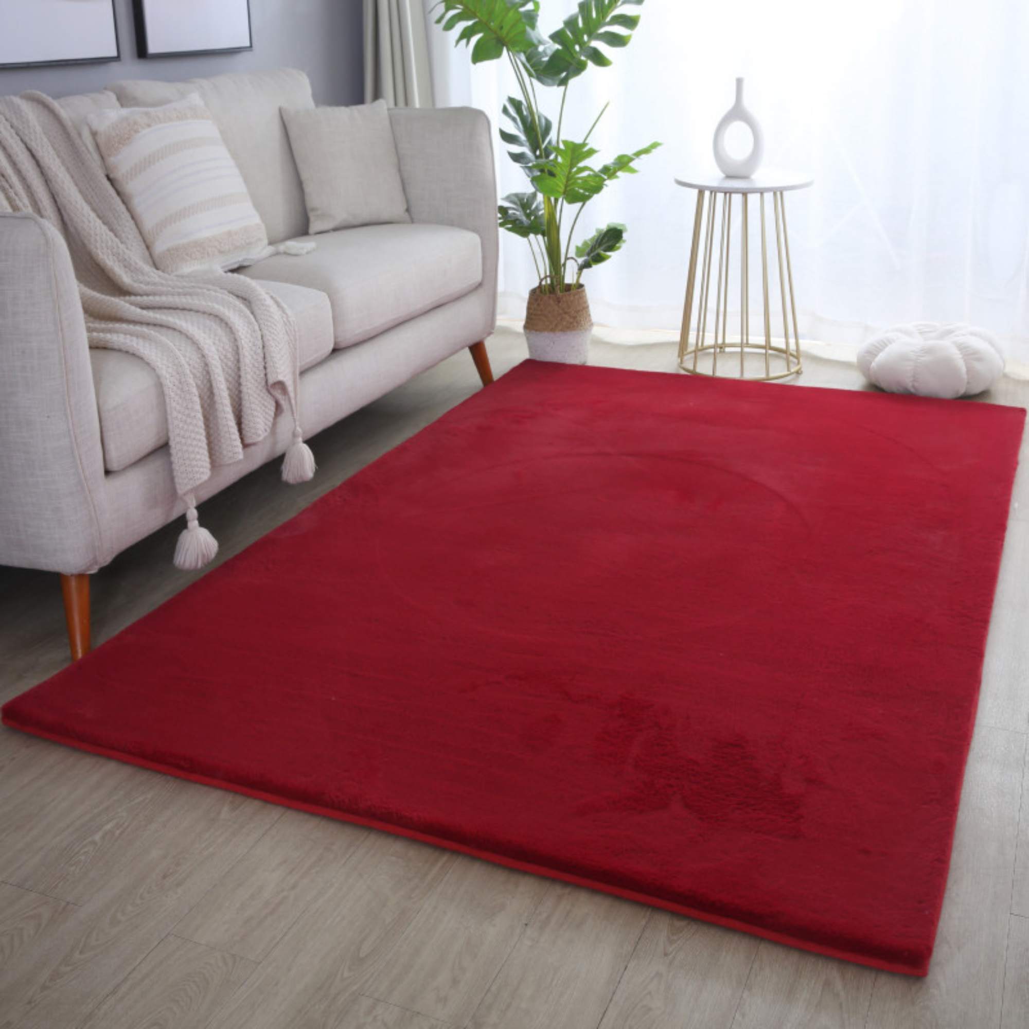 Weicher Hochflor Teppich Wohnzimmer Einfarbig, Felloptik, Flauschig, Rutschfest,