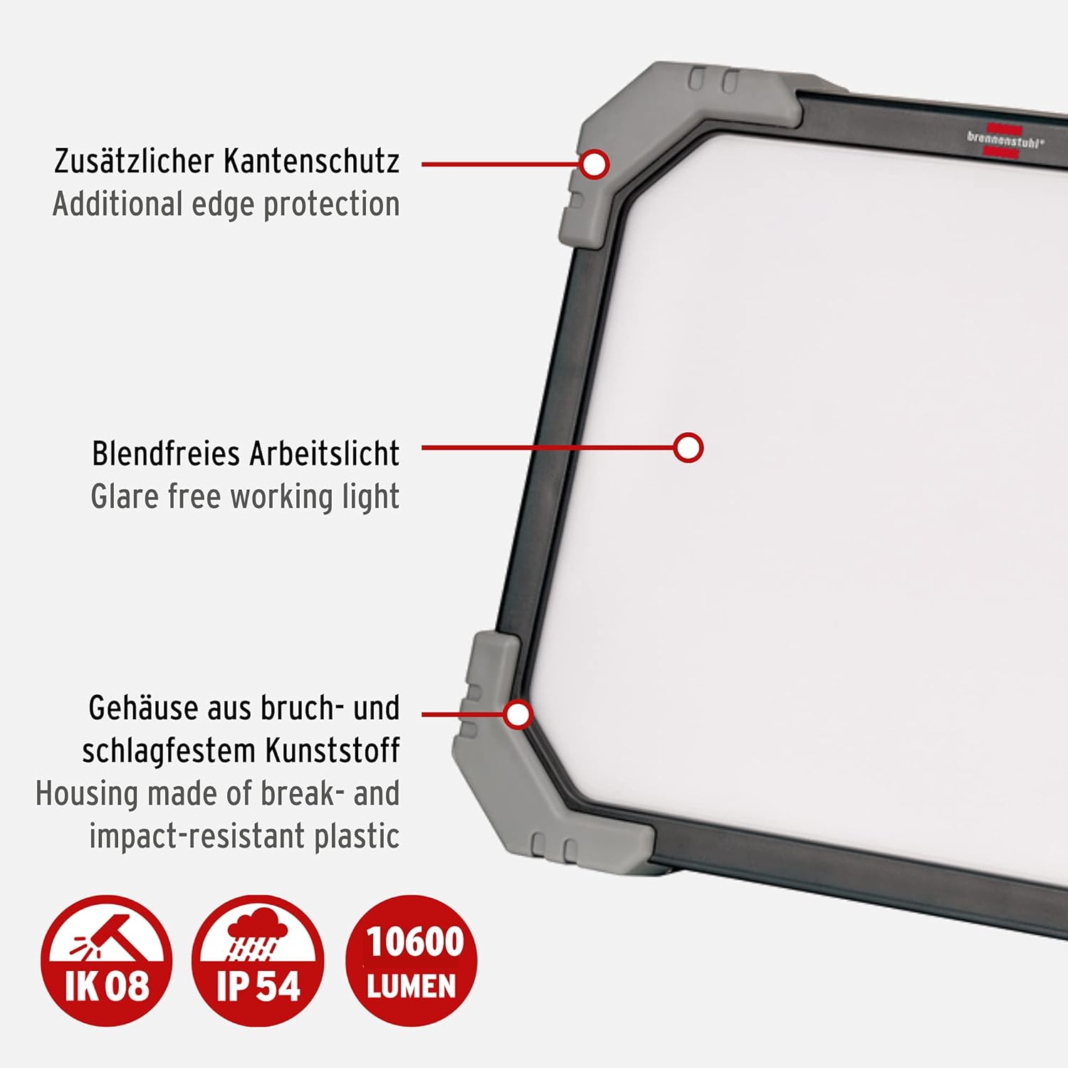 Brennenstuhl LED Baustrahler DINORA 10050 (85W, 10600lm, 5700K, IP54, LED Arbeitsstrahler mit 5m RN-Kabel, bruch- und schlagfestes Kunststoffgehäuse)