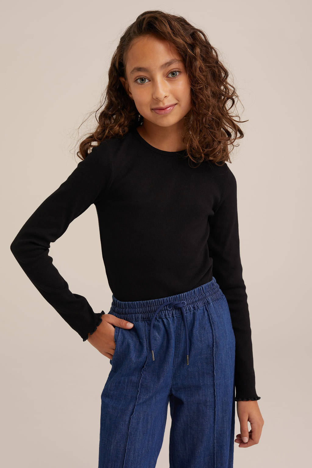WE Fashion longsleeve - set van 2 zwart/wit