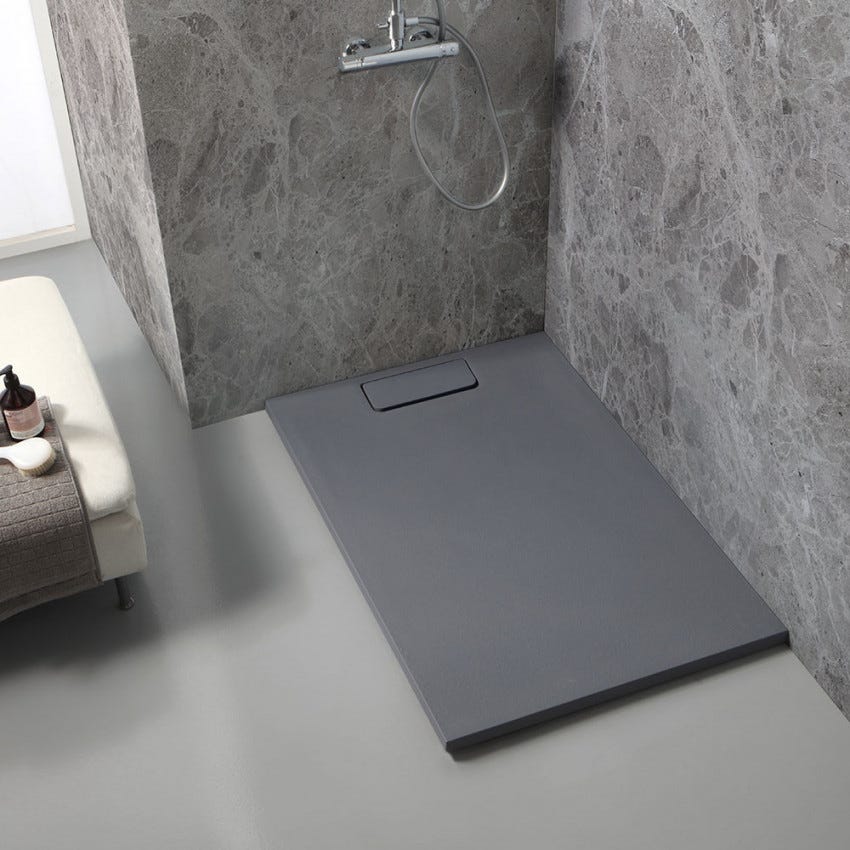 Mineraal gegoten douchebak 70x100 antracietgrijs steenlook | Mart