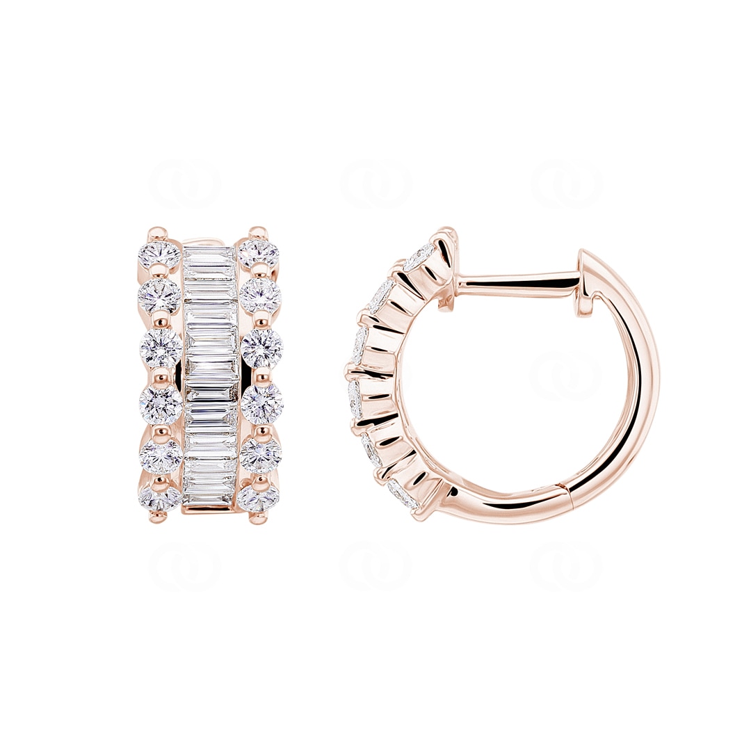 0.91 Karat Baguette & Diamant Kreolen 750/18 K Roségold