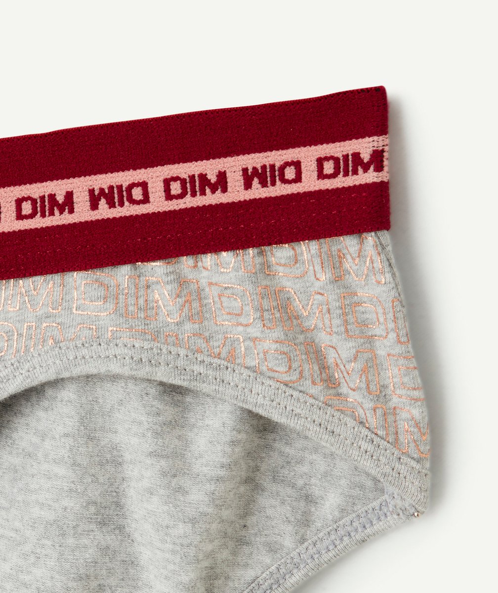 DIMshorty fille en coton stretch grise chinée avec bande rouge