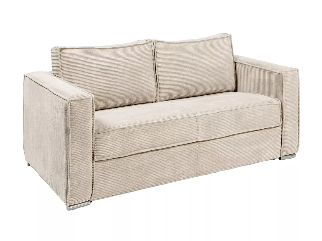 Canapé 3 places convertible express en velours côtelé beige - Couchage 140 cm - Matelas 22 cm LORETO
