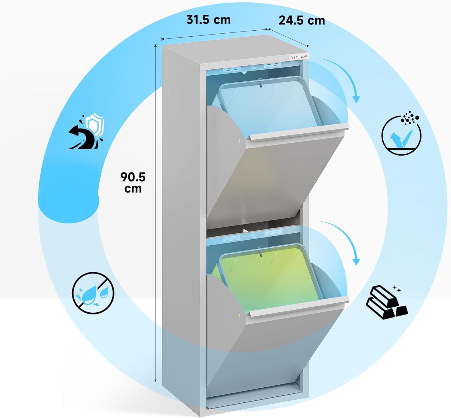 Küche Mülleimer Für Den Vielseitigen Einsatz Mit Klappen Aus Edelstahl Stilvoller Abfalleimer Für Eine Effiziente Und Praktische Aufbewahrung ‎Grau (2 x 15 LT - 30 LT)