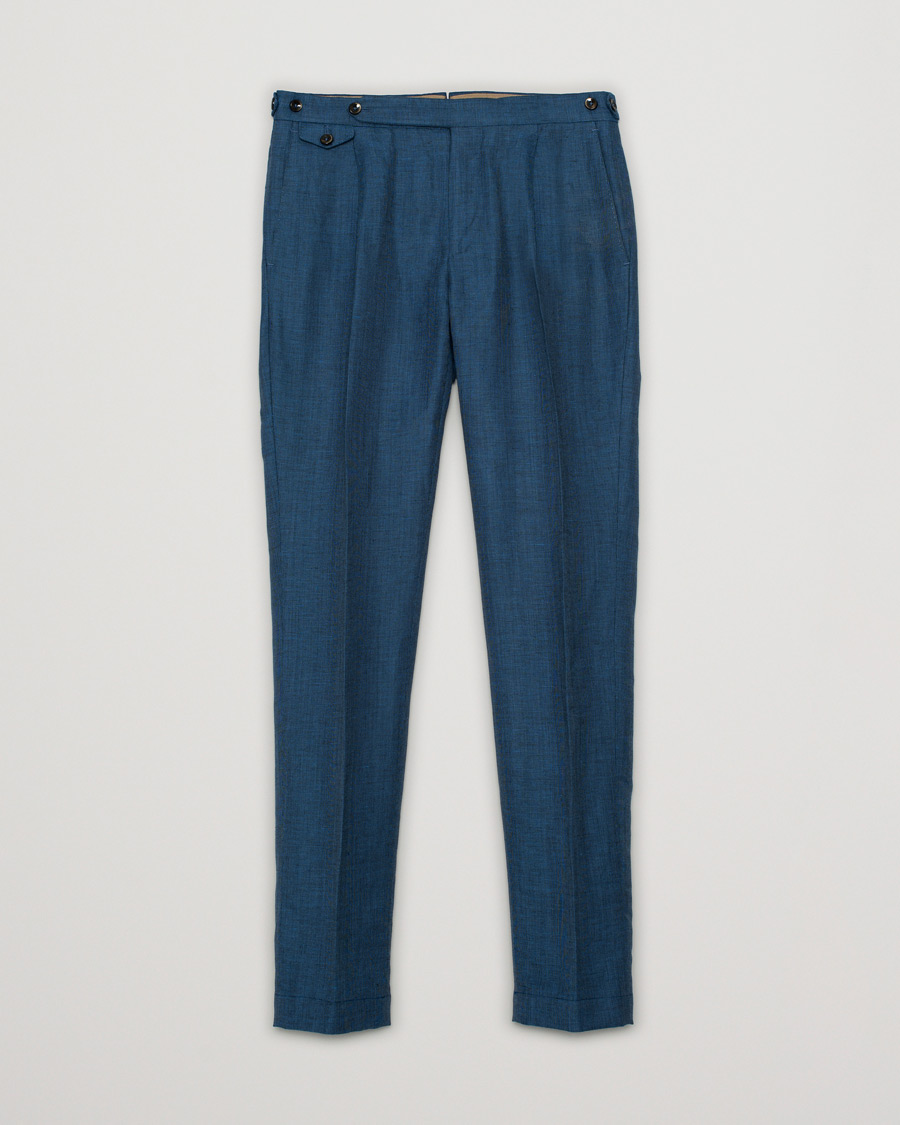 PT01 Slim Fit Pleated Linen Blend Trousers Dark Blue
