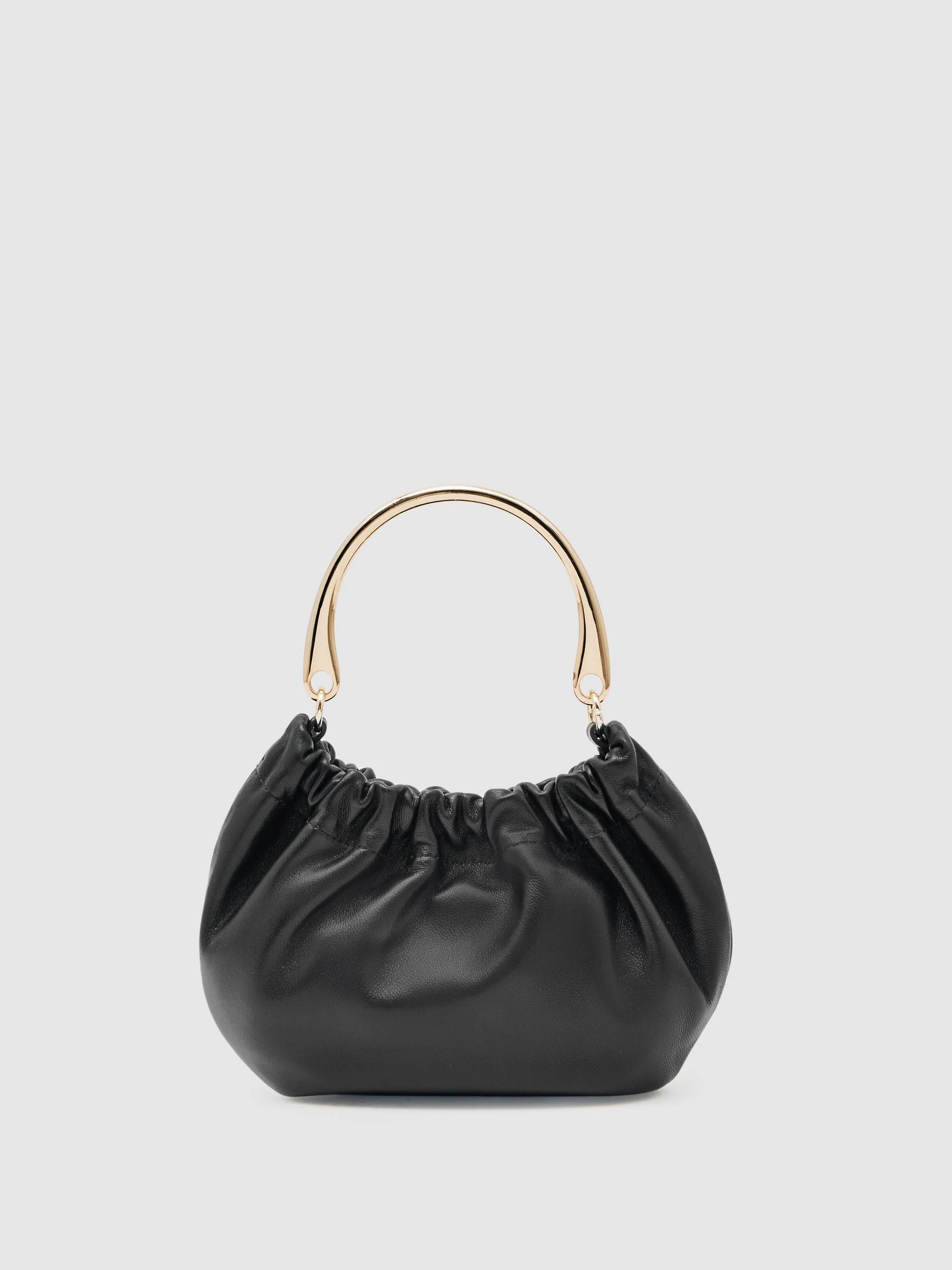 Reiss Millie Metal-Handle Leather Clutch Bag