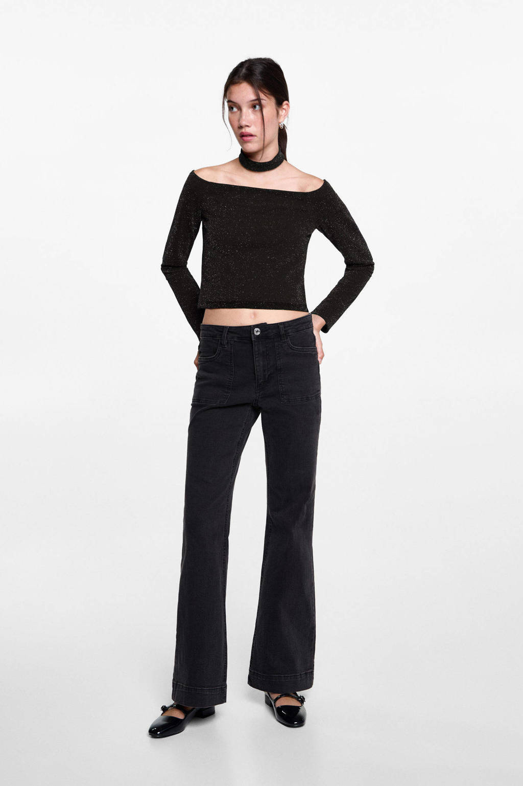 MANGO TEEN off shoulder top zwart