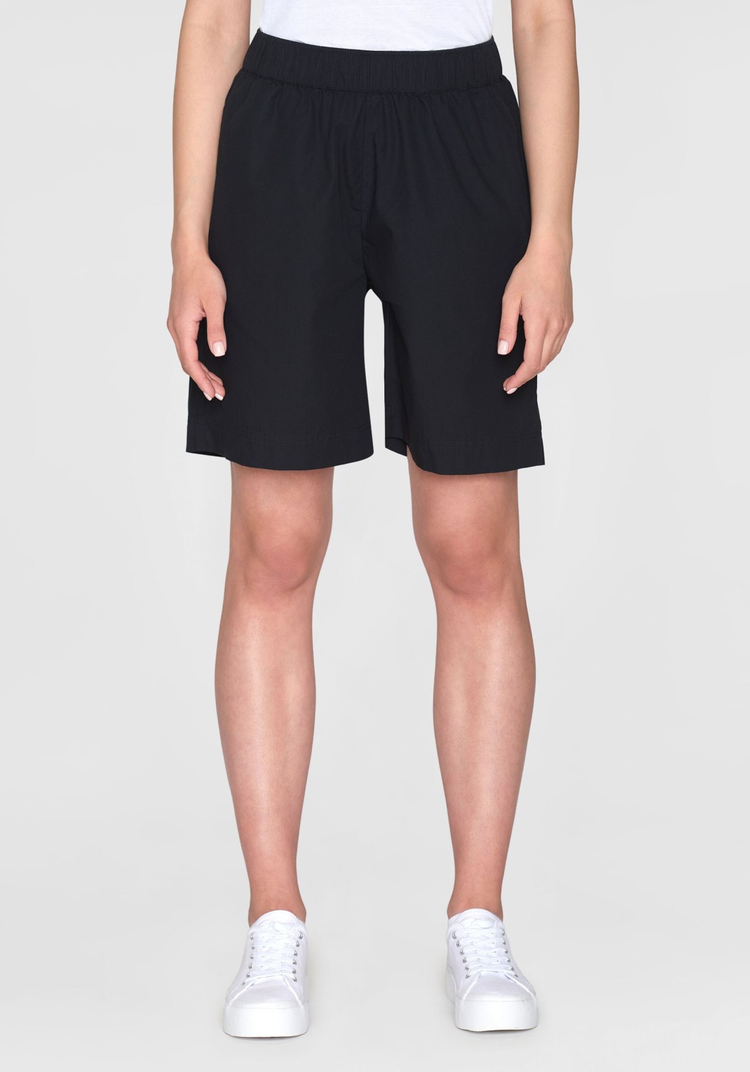 Knowledge Cotton Apparel Bermuda Shorts Posey Wide Mid-Rise Poplin Black Jet