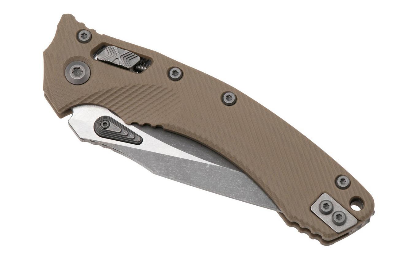Microtech Amphibian 137RL-11APFLGTTA, Apocalyptic Stonewashed M390MK, Fluted Tan G10, partly serrated zakmes