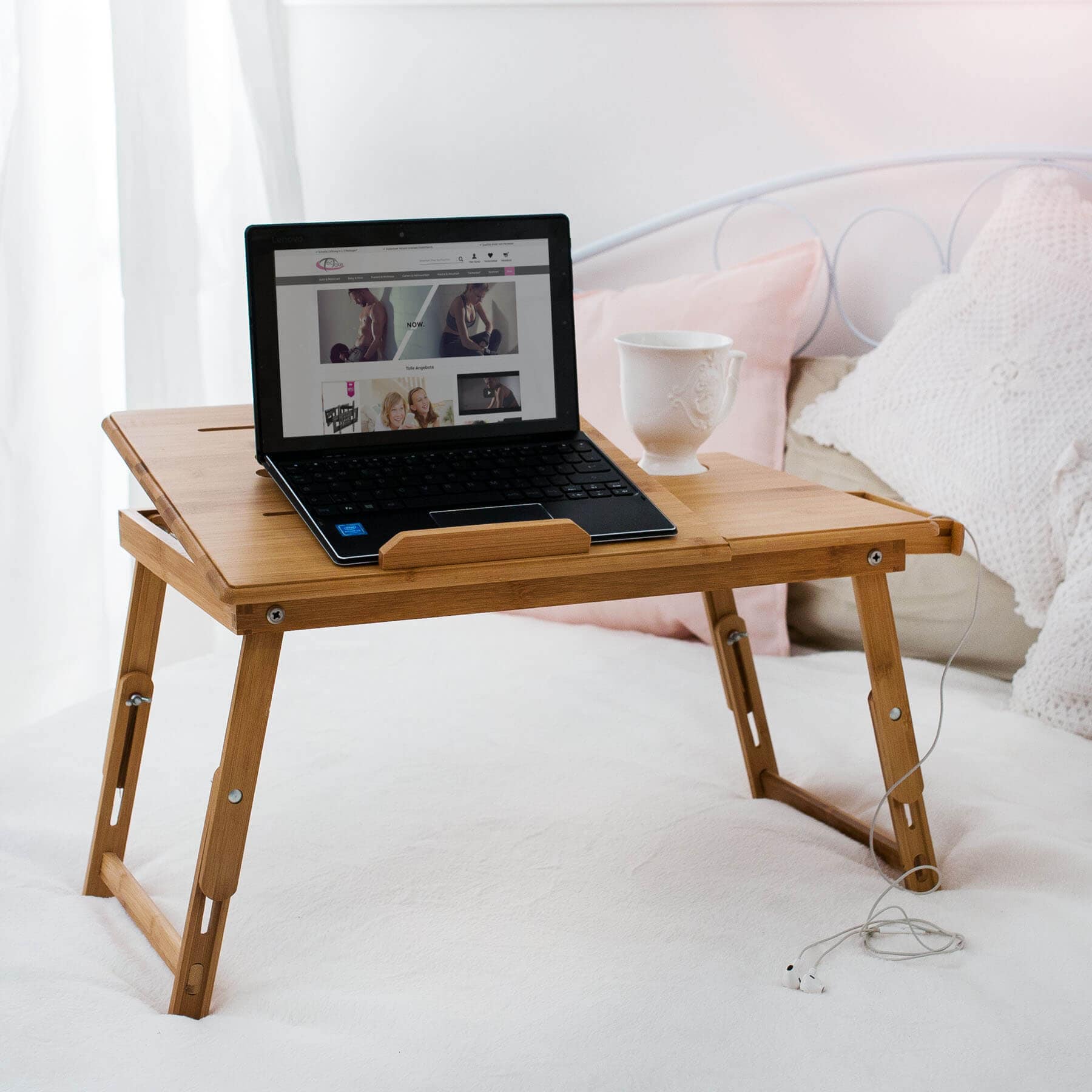 tectake® Laptoptisch, aus Bambus, klappbar und höhenverstellbar, ideale Belüftung, 55 x 35 x 26 cm