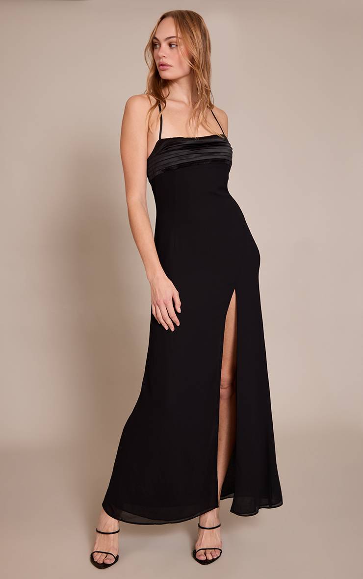 Noir Robe Longue En Mousseline Avec Dos Noué