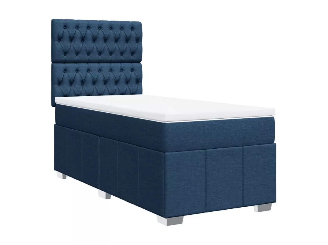 Sommier à lattes de lit avec matelas Bleu 90x190 cm Tissu