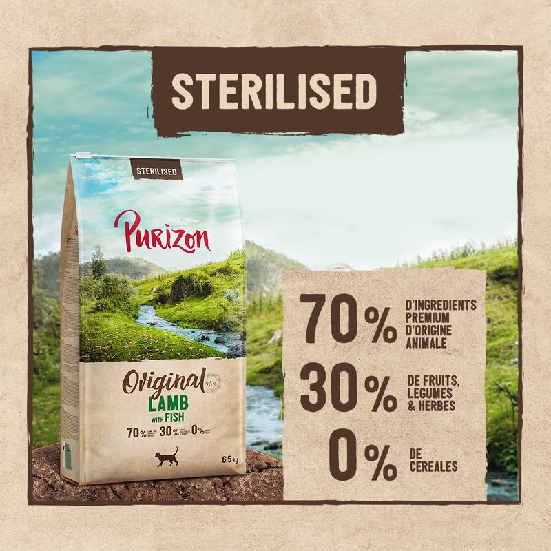 Purizon Sterilised Adult agneau, poisson - sans céréales ✓ pas cher