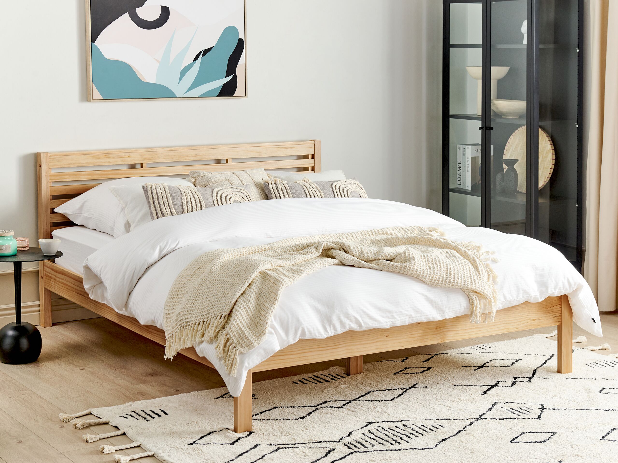 Beliani-CARNAC -Tweepersoonsbed-Lichtbruin-160 x 200 cm-Rubberhout