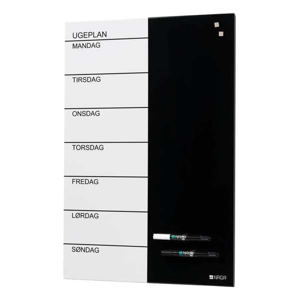 Magnetisk NAGA ugetavle i stål 60x40 cm - dansk tekst