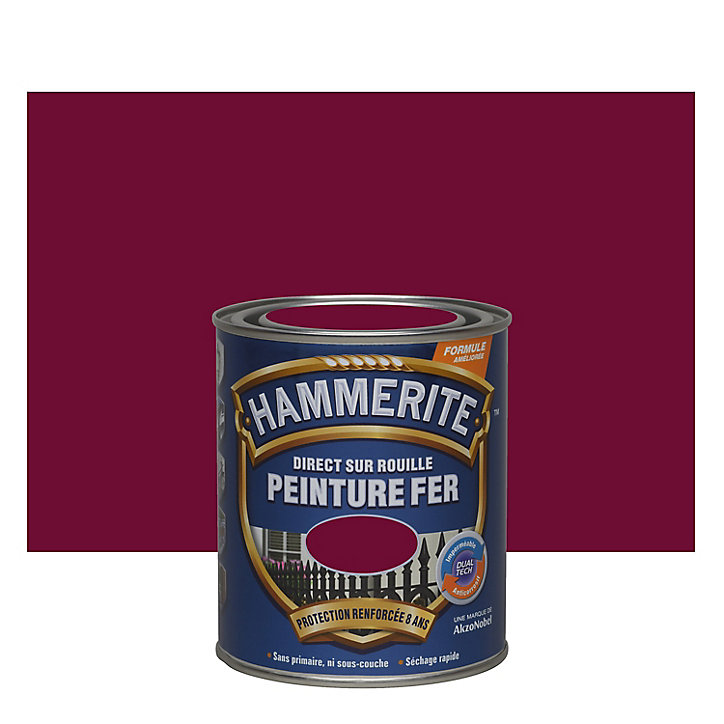 Peinture extérieure métal direct sur rouille Hammerite brillant laqué rouge basque 0,75L