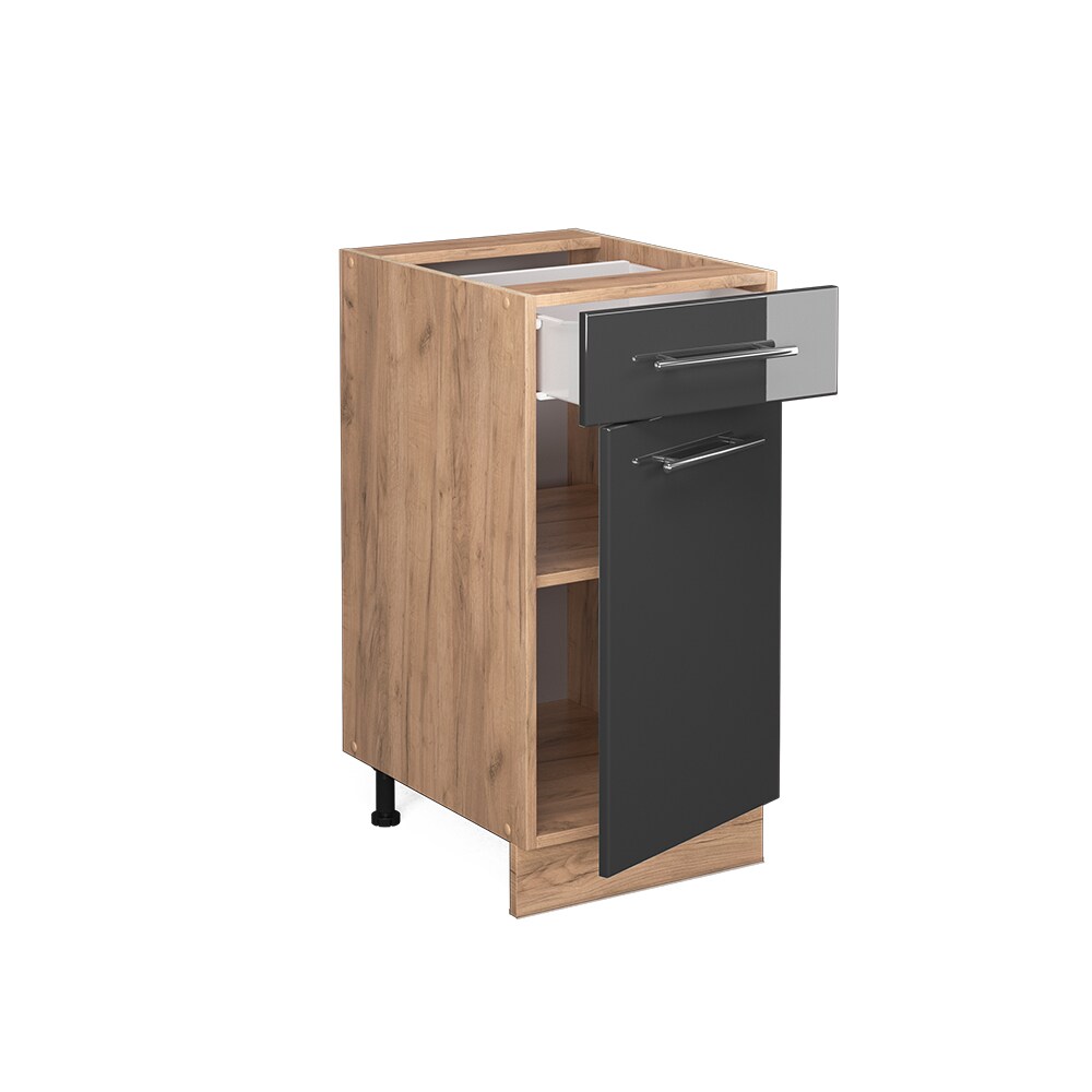 Vicco Schubunterschrank Küchenschrank Küchenmöbel Fame-Line Eiche Anthrazit modern 40 cm Küche Einbauküche Drehtür Schublade Einlegeboden Blende Küchenzeile Hochglanz