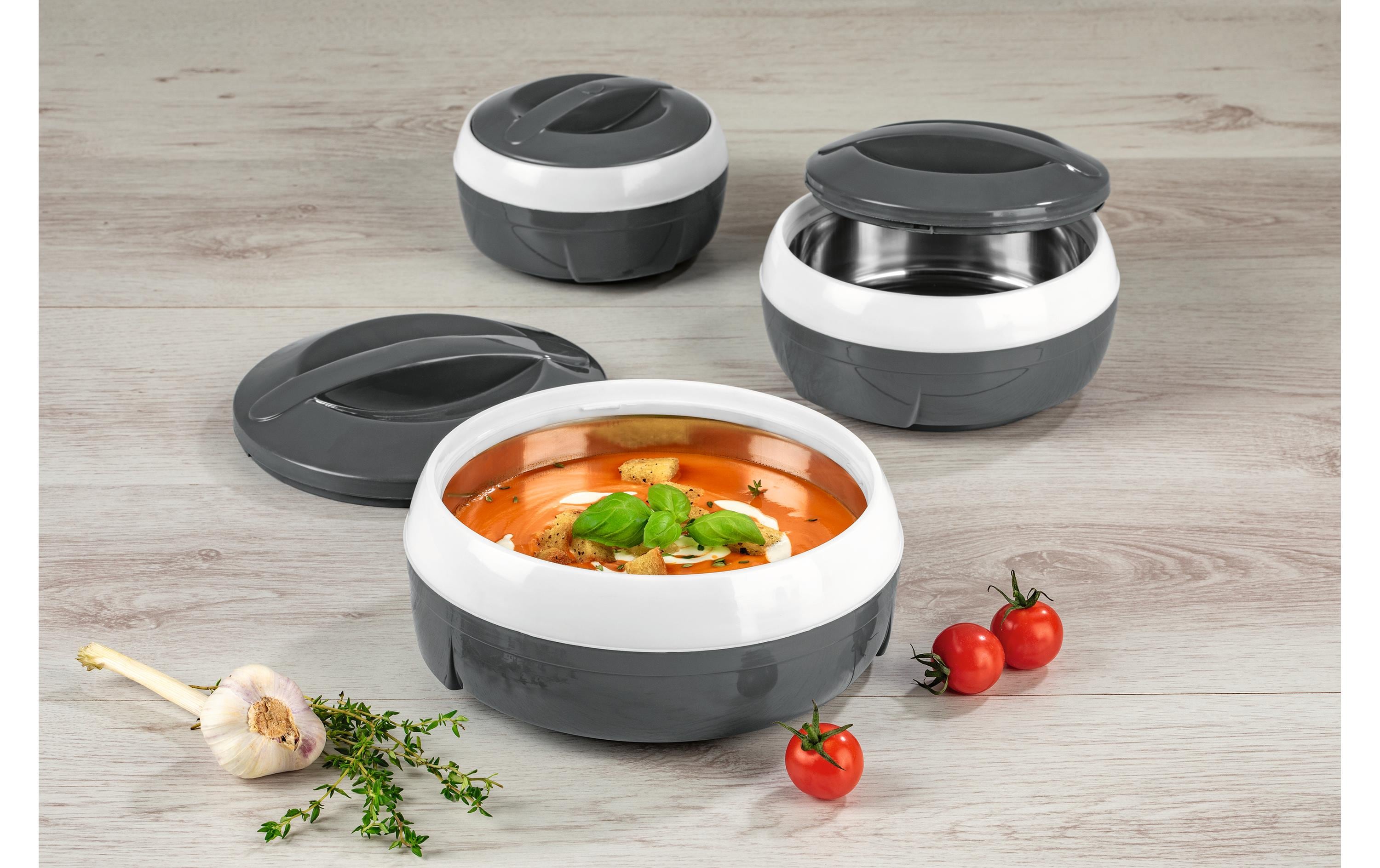 Thermo-Schüssel Set 3 Tlg. Grau/WeissSchüssel mit Deckel