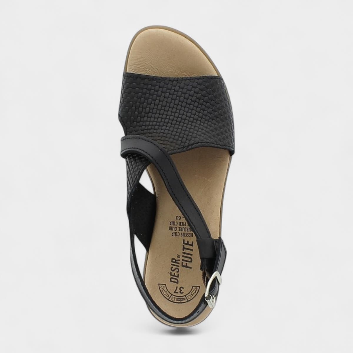 Sandales à talon compensé Femme en cuir noir