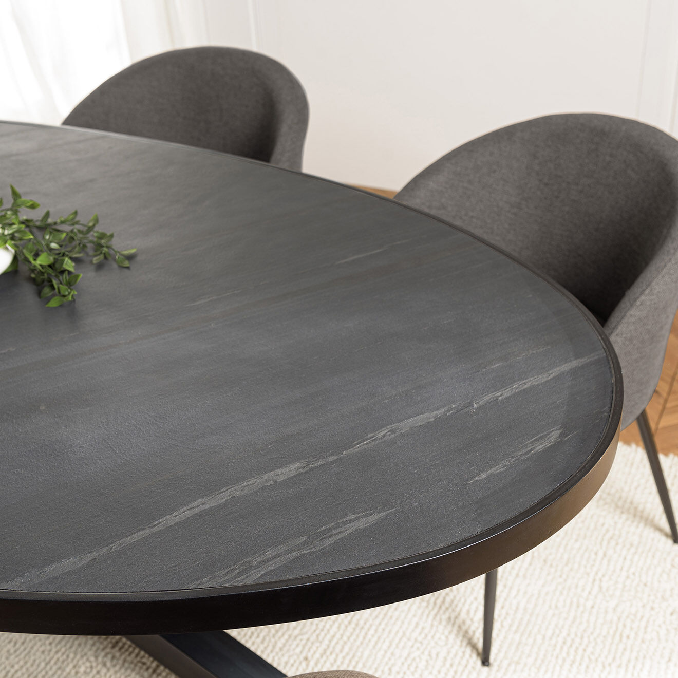 Macabane Table à manger plateau effet pierre Basile noire - 220x110x76 cm