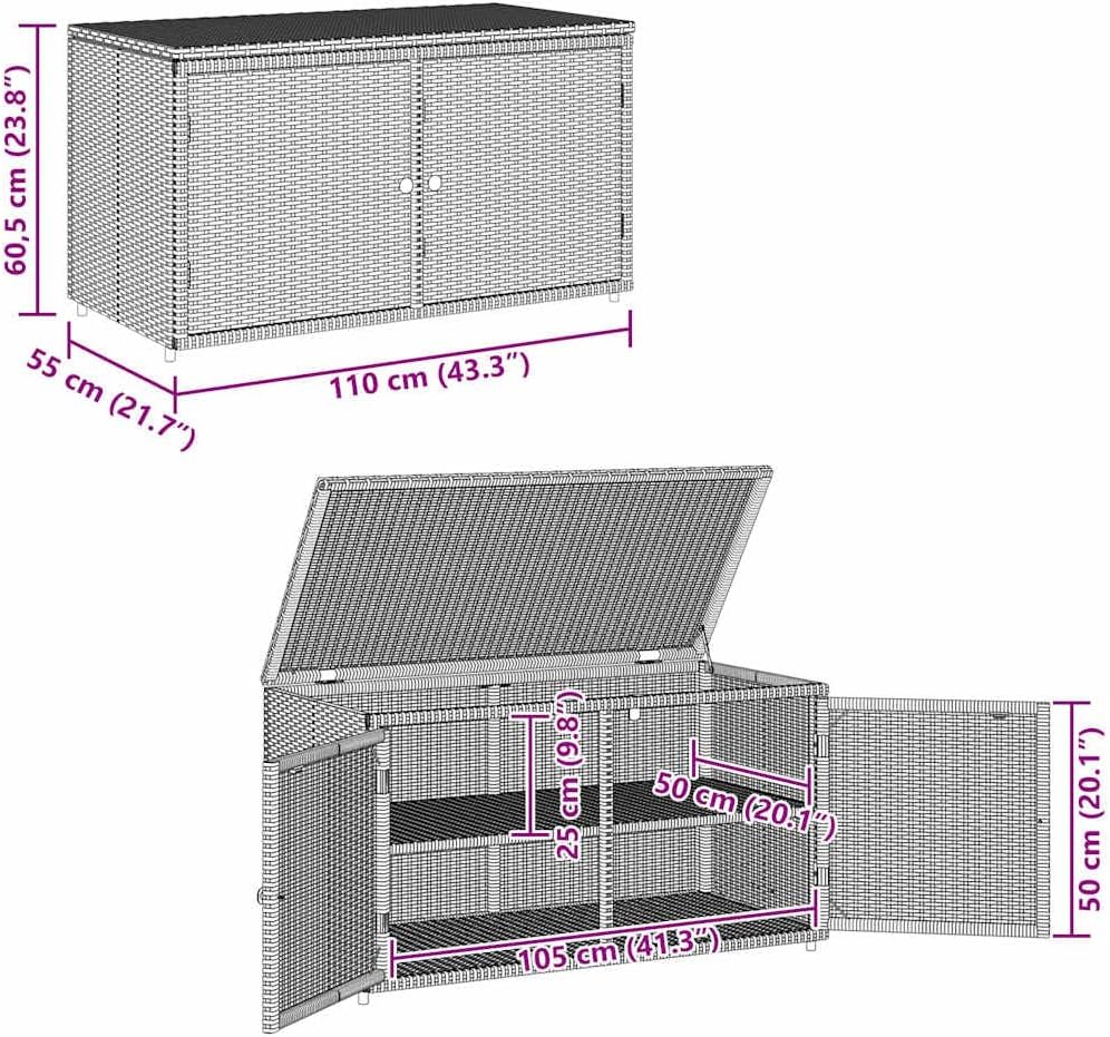 vidaXL Gartenschrank, Geräteschrank mit viel Stauraum, Beistellschrank Schrank mit Türen, Balkonschrank Terrassenschrank, Grau Poly Rattan